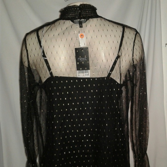 NEXT Women's Black Sheer Shimmer Blouse With Cami - Picture 3 of 7